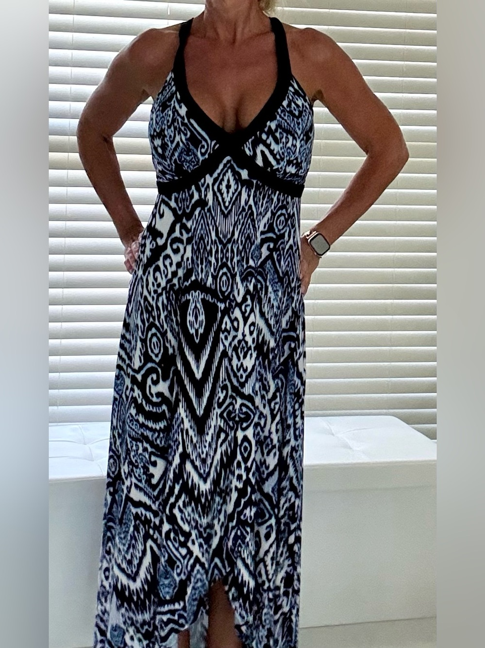Inc. Women's Blue, Black and White Printed Dress